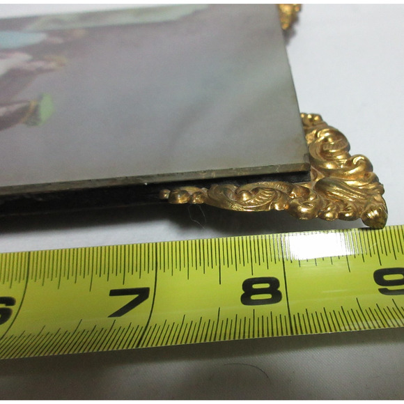 Antique Lithograph Victorian 4 Young Girls Glass Ornate Frame Wood Back 9" x 7" - Picture 6 of 7